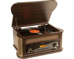 Retro platenspeler Bluetooth - Fenton Memphis - Met FM en DAB radio - Cassette speler - Donkerbruin