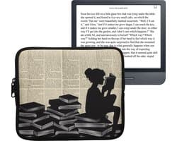 kwmobile Universele Cover voor eReader - Neopreen hoesje Meisje met boeken design zwart / beige -