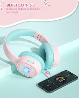 StayPowered Kinder Hoofdtelefoon - Bluetooth - Veilig Geluid en Comfort voor Kinderen - Volumebegrenzing 85/93 dB - Opvouwbaar en Verstelbaar - Compatibel met Tablets en Smartphones - Zacht Eiwitleer - Roze - Levering Sneller dan Aangegeven! — thumbnail 2