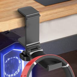 Headset houder - Koptelefoon Houder voor onder Bureau – Koptelefoon Standaard - Headset stand - Verstelbare Headset Stand – Headset Hanger - Koptelefoonhouder – Universele Koptelefoon Haak - Zwart Aluminium — thumbnail 2