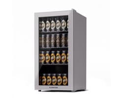 Klarstein koelkast met glazen deur, stille roestvrijstaal koelkast, indoor/outdoor drankenkoelkast, smalle wijnkoelkast voor dranken, 74L koelkast met uitneembare schappen, 3-18°C