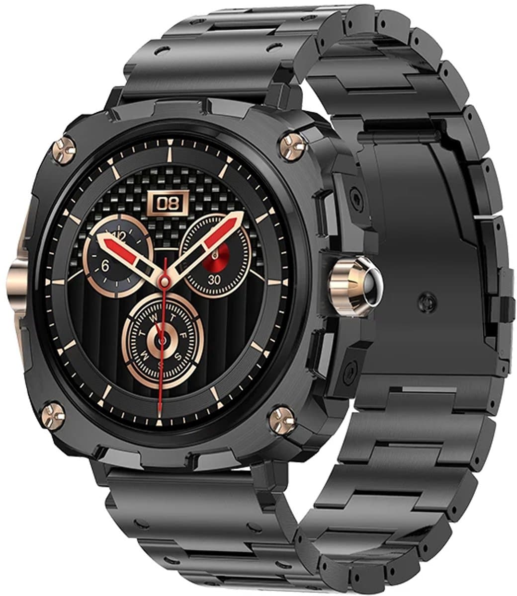 WizBay Premium Select® 1.43inch AMOLED Screen Smartwatch Dames Heren - Android en iOS - Bluetooth Call - 02 Zuurstof - Bloedruk - Dynamic Hartslag & Slaap Monitor - Message - Magnetic Laden - Smartwatches - Zwart met rvs Zwarte Band Rose Knoppen — afbeelding 1