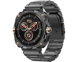 WizBay Premium Select® 1.43inch AMOLED Screen Smartwatch Dames Heren - Android en iOS - Bluetooth Call - 02 Zuurstof - Bloedruk - Dynamic Hartslag & Slaap Monitor - Message - Magnetic Laden - Smartwatches - Zwart met rvs Zwarte Band Rose Knoppen