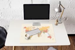 Muismat XXL 80x60 cm - Bureau onderlegger - Bureau mat Wereldkaart - Realistisch - Beige - Bureaumat - Gaming mousepad xl - Bureaulegger groot - Computer deskmat — thumbnail 5
