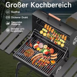 BORVAT® - Houtskool BBQ Smoker Grillwagen met Thermometer, Rookoven & Opbergvakken — thumbnail 4