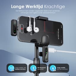 Strolox® Draadloze Microfoon Pro - 2 Stuks - Lavalier - Windshields - Dasspeld - Lange Batterij - USB-C/Lightning - Plug & Play — thumbnail 6
