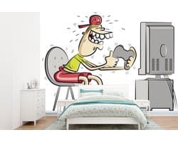 Behang - Fotobehang Gamer - Televisie - Console - Breedte 385 cm x hoogte 280 cm