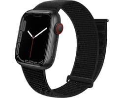 Nylon Smartwatch bandje - Geschikt voor Apple Watch 1/2/3/4/5/6/8/9/10/11/SE(2-3)/Ultra(2-3) nylon loop bandje - zwart - Strap-it Horlogeband / Polsband / Armband - maat: 44mm / 45mm / 46mm / 49mm