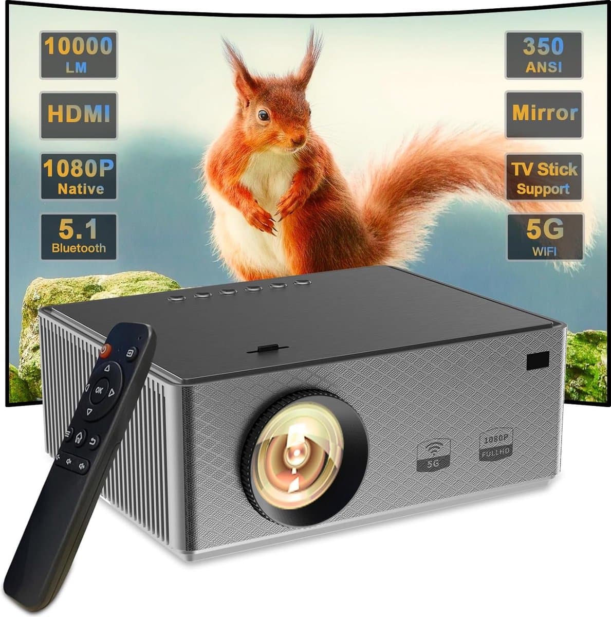 Draagbare Beamer ondersteunt 4K 170 inch Full HD thuisbioscoop 500 Ansi lumen wifi-Bluetooth-projector met populaire zoekwoorden toegevoegd Jumbotron Beamer. — afbeelding 1