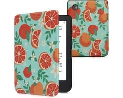 kwmobile e-reader hoesje geschikt voor Kobo Clara 2E hoes - E reader flip case met magnetische sluiting - Ereader cover - Sinaasappels en oranjebloesems design in oranje / blauw / wit