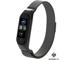 Milanees Smartwatch bandje - Geschikt voor Xiaomi Mi band 5 / 6 Milanese band - zwart - Strap-it Horlogeband / Polsband / Armband