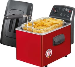 Friteuse 3 Liter - Keukenapparaat Frituren - Lekkere Snacks - Dubbel Verwarmingselement - 2400 Watt - Rood — thumbnail 1