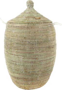 XXL Wasmand - Opbergmand Deksel - Wassen Speelgoed Opslag - Handgemaakt Savannegras - 110 Liter - Wit — thumbnail 1