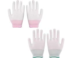 Een set van twee professionele hittebestendige handschoenen, bestaande uit ovenwanten en keukenhandschoenen, geschikt voor gebruik in de airfryer, op de barbecue, in de tuin en in de keuken (roze maat S, groen maat M).
