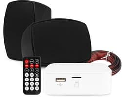 Power Dynamics set van 2 waterdichte buiten speakers met Bluetooth versterker - Zwart