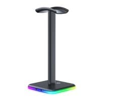 Hoofdtelefoonstandaard, houder voor over-ear gaminghoofdtelefoons, hoofdtelefoonstandaard voor internetcafés en e-sports, verlichte RGB-displaystandaard, multifunctioneel opbergrek voor hoofdtelefoons