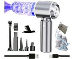 SNJY® Auto Stofzuiger - Kruimeldief - Handstofzuiger - Kruimelzuiger - 6 Opzetstukken - Zuigen en Blazen - 22000Pa - 120W - Grijs