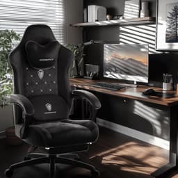 Dowinx Ergonomische Bureaustoel/Gamingstoel – Met Verwarming En Massagefunctie – Met Lendensteun – Breed Zitkussen – Met Armleuningen En Voetsteun – Stof – Zwart — thumbnail 2