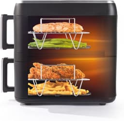 Dubbele Lade Airfryer - Verticale Airfryer - Maaltijden Bereiden - Koken op 4 Niveaus - 9L Capaciteit - Zwart — thumbnail 2