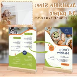 A4 Displaystand van Acrylic met Houten Basis, Verticaal of Schuin, Menuhouder voor Restaurant, Kantoor en Bruiloft — thumbnail 4
