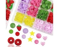 60 Sets Automatische Drukknoppen in Kleurrijke Plastic Sterren en Aardbeienvorm voor Creatief Naaien, Scrapbooking en DIY Projecten