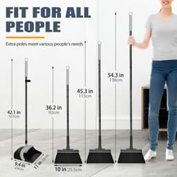Vegen en Stoffer Set - Huis Schoonmaken - Binnen en Buiten - 180° Draaibare Kop - 138 cm - Donkergrijs — thumbnail 5