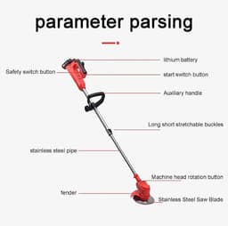Draadloze Grasmaaier - Tuin trimmer - Gazon Onderhoud - Ergonomisch Verstelbaar - 24V Batterij - Zwart — thumbnail 3