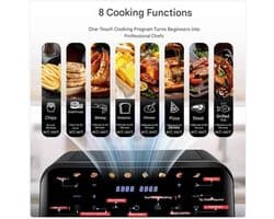 Heteluchtfriteuse – Airfryer - Airfryer Oven - 15L - Dubbele Zones - 2600W - 240V - 8 Programma’s - Dubbele Mand XL -Touch Bedieningspaneel - Kijkvenster - Zwart