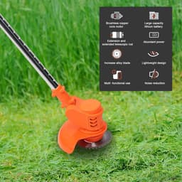 Electric Grass Trimmer, Wireless, Telescopic Stem and Trimmer, Rechargeable Lawn Mower, Three Types of Blades, 2 Batteries (12 V 2.0 Ah), 1 Charger Orange — thumbnail 5