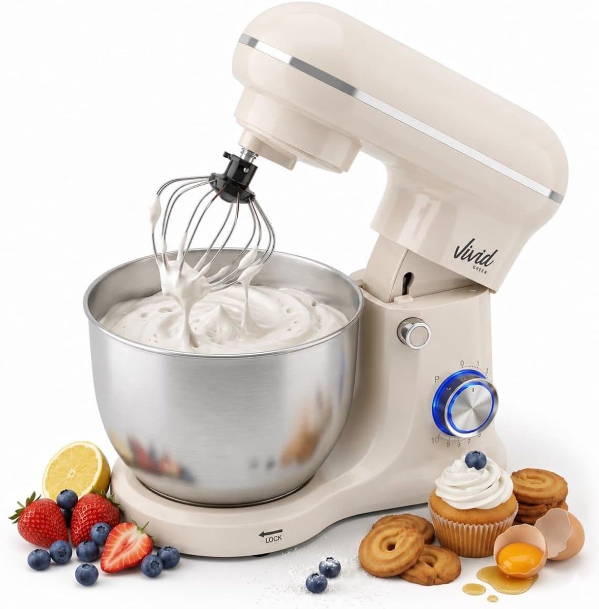 Keukenmachine - Mixer Kom - Bakken Maken - 1500W Krachtige Motor - 5L Kom - Creme — afbeelding 1