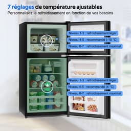 Mini koelkast met vriesvak - Tafelmodel koelkast-Vrijstaande koelkast - Glazen deur - Stille werking - 60L -Energielabel E-Kantoor en woonkamer - 42,5x44,5x87,5cm - Zwart — thumbnail 5