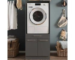 Wasmachinekast Laundreezy | 68 x 68 x 162 cm | Antraciet - Emob - wasmachinekast_enkel - Zwart - MDF