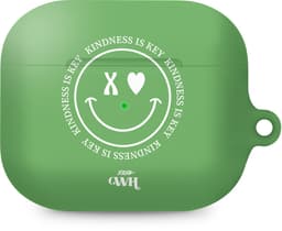 xoxo Wildhearts hoesje geschikt voor Airpods Pro 1 / Pro 2 - Kindness is Key - Ook als telefoonhoesje verkrijgbaar - schokbestendige case geschikt voor Airpod Pro (2) - koptelefoon case - Hoesje met smiley face - emoji - groen — thumbnail 1