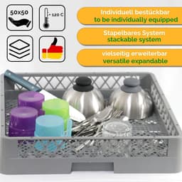 Spoelmand bestek - Afwasmand klein - Hygiënisch afwassen - Fijnmazig stapelbaar - 50x50 cm - Helder matglans — thumbnail 5