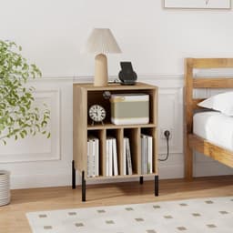Platenspelermeubel - LP-kast - Platenspelerkast - Draaitafelstandaard - Platenspelerstandaard - Vintage Displayplank - Natuurlijk — thumbnail 3