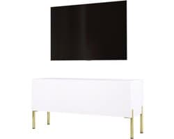 TV-meubel - Media kast - Woonkamer opbergen - Moderne stijl - 100x52x32 cm - Wit met goud