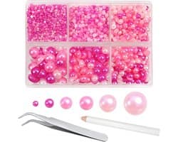 5000 Stuks Half Ronde Flat Back Parels Roze Hars Half Kralen ABS Cabochons 2mm tot 8mm voor Creatieve DIY Sieraden en Ambachten