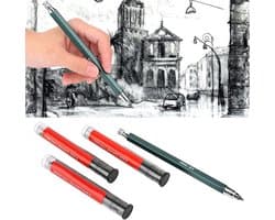 Charcoal Potlood 4.0 Mm - Mechanisch Potlood met Zacht, Medium en Hard Kolen Kern voor Soepele Grafiettekeningen en Comfortabel Gebruik