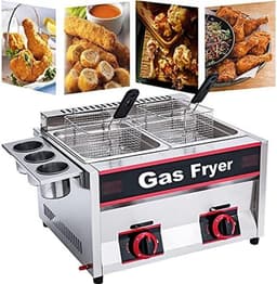 Commerciële gasfriteuse, 11 liter LPG-friteuse voor op het aanrecht, roestvrijstalen dubbele mand met verstelbare vlam en verwijderbare tank voor restaurants en thuisgebruik. — thumbnail 4