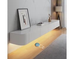 Drijvende TV-standaard - TV-meubel - Opbergen Media - Met Deur en LED - 180 cm - Wit