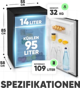 Bomann KS 7251 – Tafelmodel koelkast met vriesvak – 109 Liter - Zwart Inox Look – energieklasse C — thumbnail 3