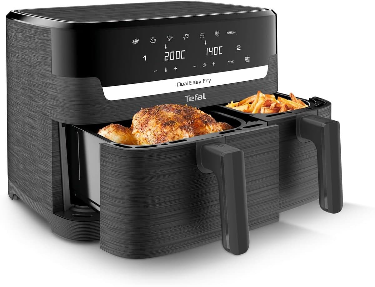 Tefal Easy Fry Double Zone Digital Air Fryer, 2 Drawers, 8.3 L, 8-in-1, Air Frying, Extra Crunchy, Roasting, Baking, Warming, Dehydrating, 6 Servings, Non-Stick Coating, Baskets Suitable for — afbeelding 1