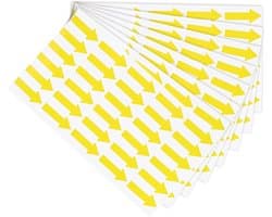 Set van 15 Kleine Pijl Stickers, 1.2 x 0.5 cm PVC Plaklabels voor Stroomrichting, Defectmarkering en Kwaliteitscontrole, Geel en Duurzaam
