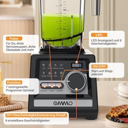Standmixer Krachtig - Smoothie Maker Blender - Gezonde Dranken Maken - 1800W Spitsnelheid Motor - 2 Liter Kan - Zwart — thumbnail 2