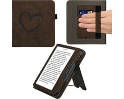 kwmobile flip cover geschikt voor Tolino Vision 6 - Case met magnetische sluiting - Hoes voor e-reader in donkerbruin - Brushed Hart design