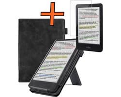 Hoesje Geschikt voor Kobo Clara BW Lederen Hoes Book Case Met Screenprotector - Hoes Geschikt voor Kobo Clara BW Hoesje Book Cover Leer - Zwart