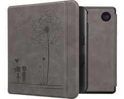 kwmobile e-reader hoesje geschikt voor Kobo Libra Colour hoes - Ereader flip case met standaard - Kunstleren e reader cover - Paardenbloemen Liefde design in grijs