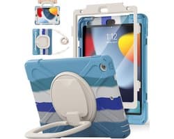 Robuuste Kinderhoes iPad 10.2 inch (7e/8e Generatie 2019/2020) met Screenprotector, 360° Standaard en Draagriem