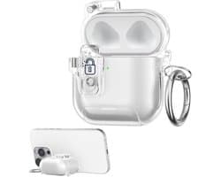 kwmobile Transparante hoofdtelefooncase voor Apple Airpods 4 hoes - Headphones TPU cover met standaardfunctie en veiligheidsvergrendeling - transparant