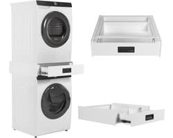 Wasophoogte® Tussenstuk wasmachine droger - Stapelkit wasmachine droger - Tussenkader met lade - Geschikt voor elk type - Wit